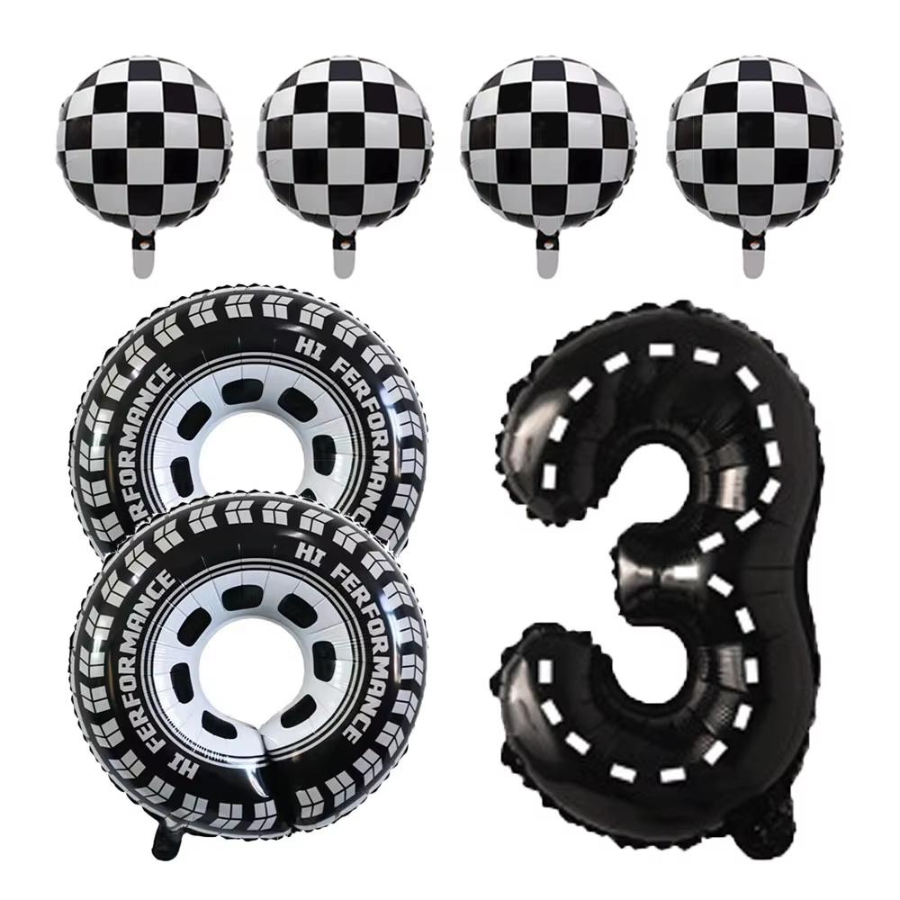 7pcs Race Car Balloons Birthday Party Supplies Tire Wheel Balloons  Checkered Tire Balloon Party Favors Decorations