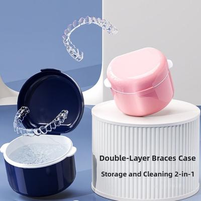New Double Layer Braces Box Draining Mini Denture Storage Box Portable Mouthguard Case