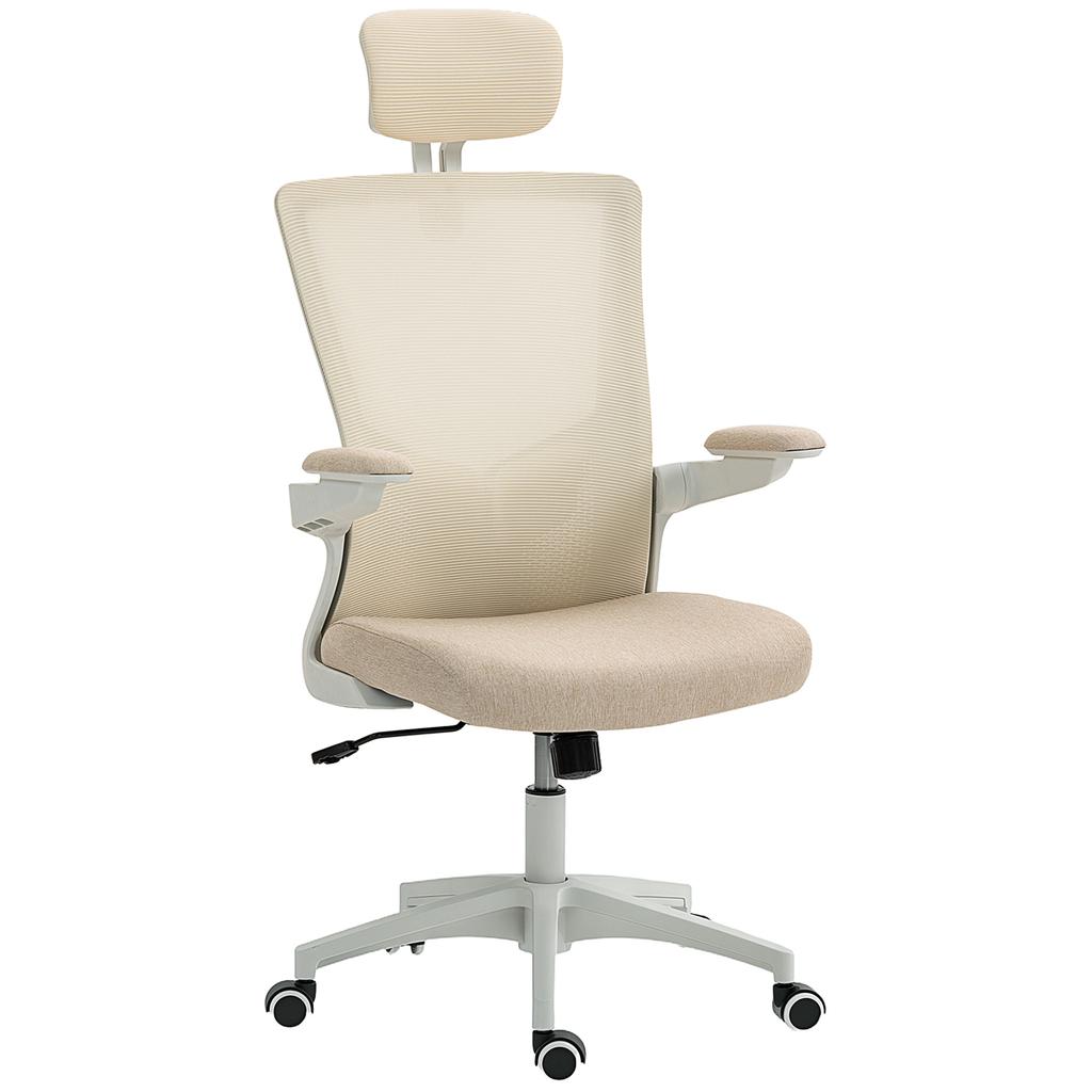 Ergonomic Office Chair, Adjustable Armrests, Lumbar Support, Headrest, 60 x 63 x 120 cm, Beige