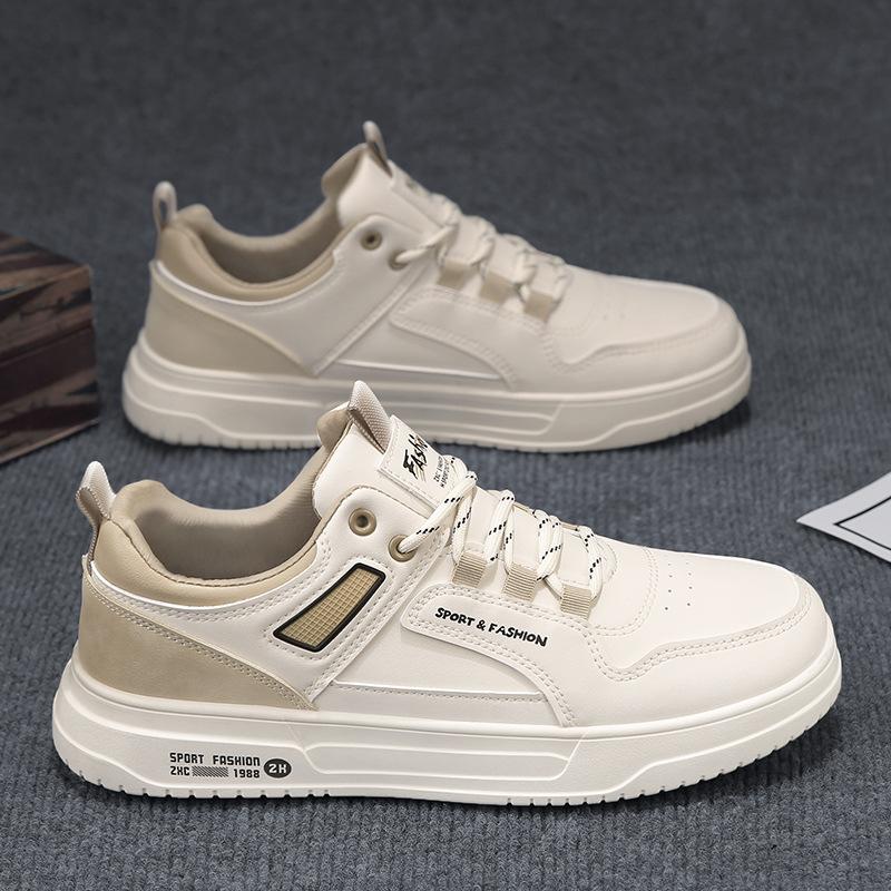 Men'S Leather White Shoes Thick Sole Height Increase Low Top Sports And Leisure Board Shoes Men'S Shoes