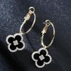 Korean Fashion Four-Leaf Clover Geometric Rhinestone Earrings for Women