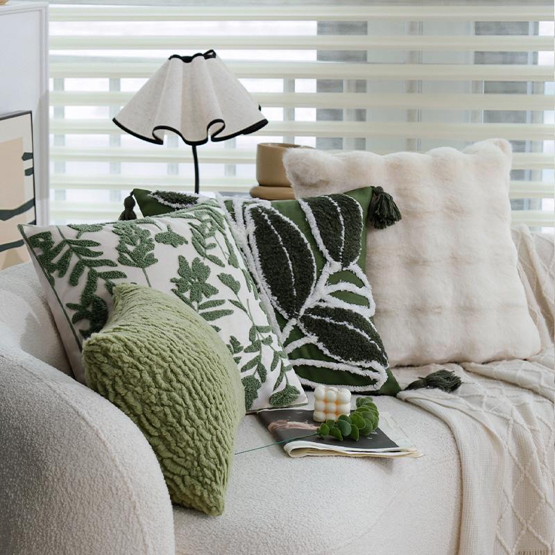 Retro Green Pillow Sofa Pillow Case Bedside Pillow Waist Pillow Model Room B&B Hotel Soft Decoration