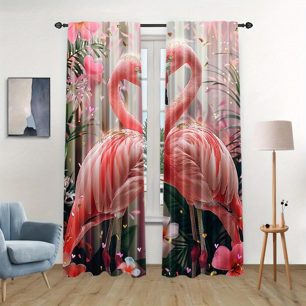2 Stück Niedliches Tier Rosa Flamingo Druck Stangentasche Montage Digital Bedruckte Vorhänge für Wohnzimmer Küche Schlafzimmer Fenster Jalousien