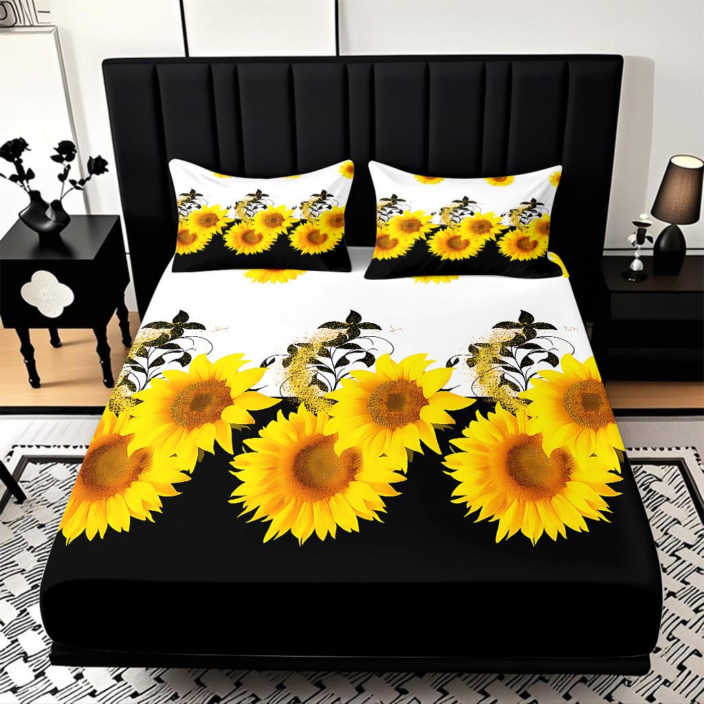 Home Textiles Sunflower Pattern 3D Digital Printing Sanded Sheet Three-Piece Set, Pattern