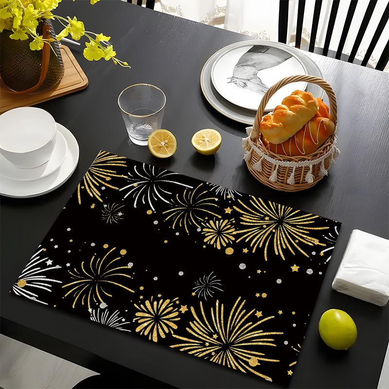 Frohes Neues Jahr Tischsets Baum Muster Tischsets Hitzebeständige Leinen Tischsets für Esszimmer- und Küchendekoration für Feiertagsmahlzeiten, Zusammenkünfte, Partytisch