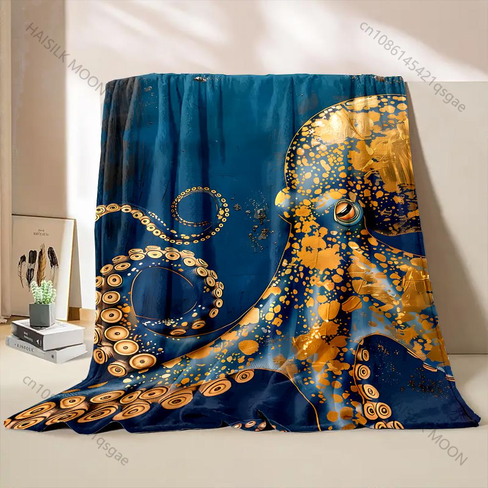 Multiple sizes Octopus pattern art design Print Blanket Flannel Material Soft Warm for All Seasons Home Outdoor Camping Picnics