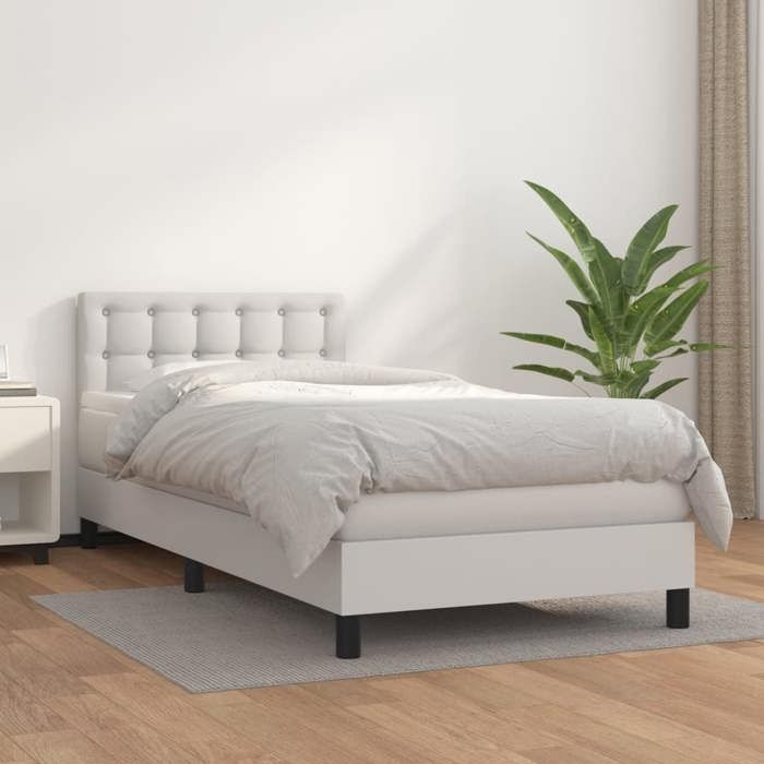 3141108 vidaXL Divan Bed with Mattress White 100x200cm Faux Leather