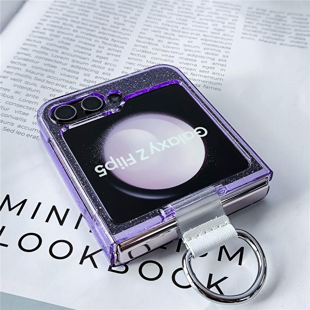 Glitter Transparent Magnetic Ring Holder Case For For Samsung Galaxy Z Flip 6 5 4 3 Wireless Charging Shockproof Cover For Z Flip6
