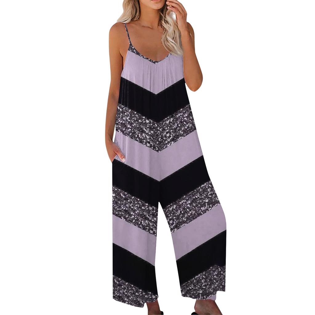 Damski modny swobodny kombinezon z nadrukiem patchworkowym, luźny kombinezon na szelkach