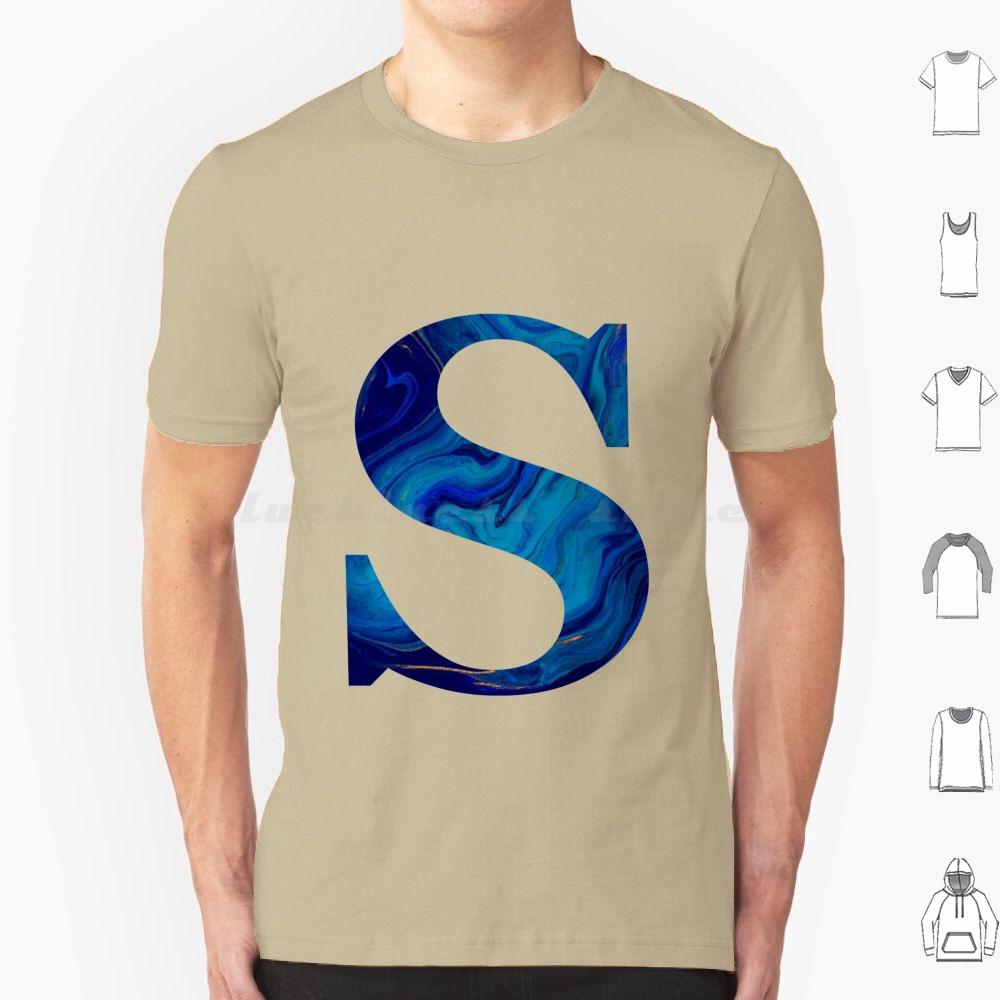 Lettre S Marble Blue T Shirt Big Size 100% Cotton S Funny Cute Meme Trendy Quote Trending Pink Flowers Aesthetic College Quotes