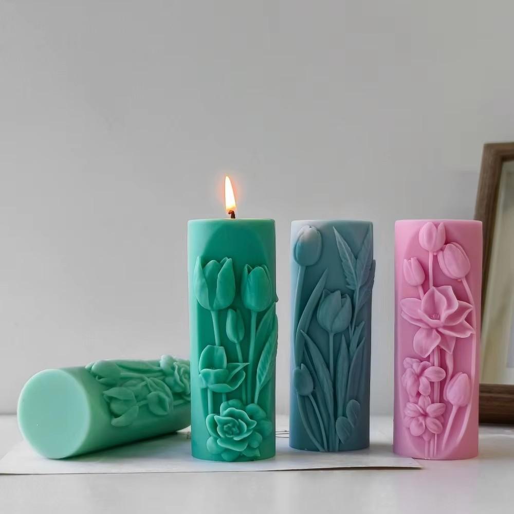 Tulipán Válcový Tvar Vonná Svíčka Silikonová Forma DIY Květinová Reliéfní Forma Nástroje na Výrobu Sádry Večeře při Svíčkách Domácí Dekorace