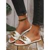 Women's Shoes, Fashionable Slippers for Ladies, Solid-colored Metal Decorations, Square-toed Flat Shoes, Comfortable Solid-colored Simple Slippers
