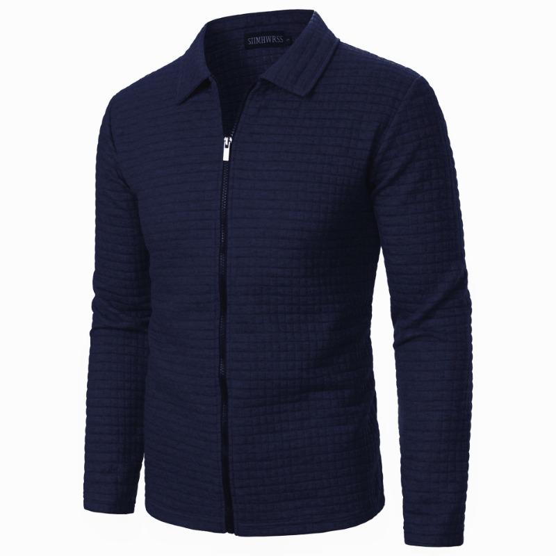 Karierte Stoffjacke Strickjacke Herren Herbst Neuer Stil Reißverschlussmantel Lässig Herren Langärmlig Kragen Waffelstoff Oberteil