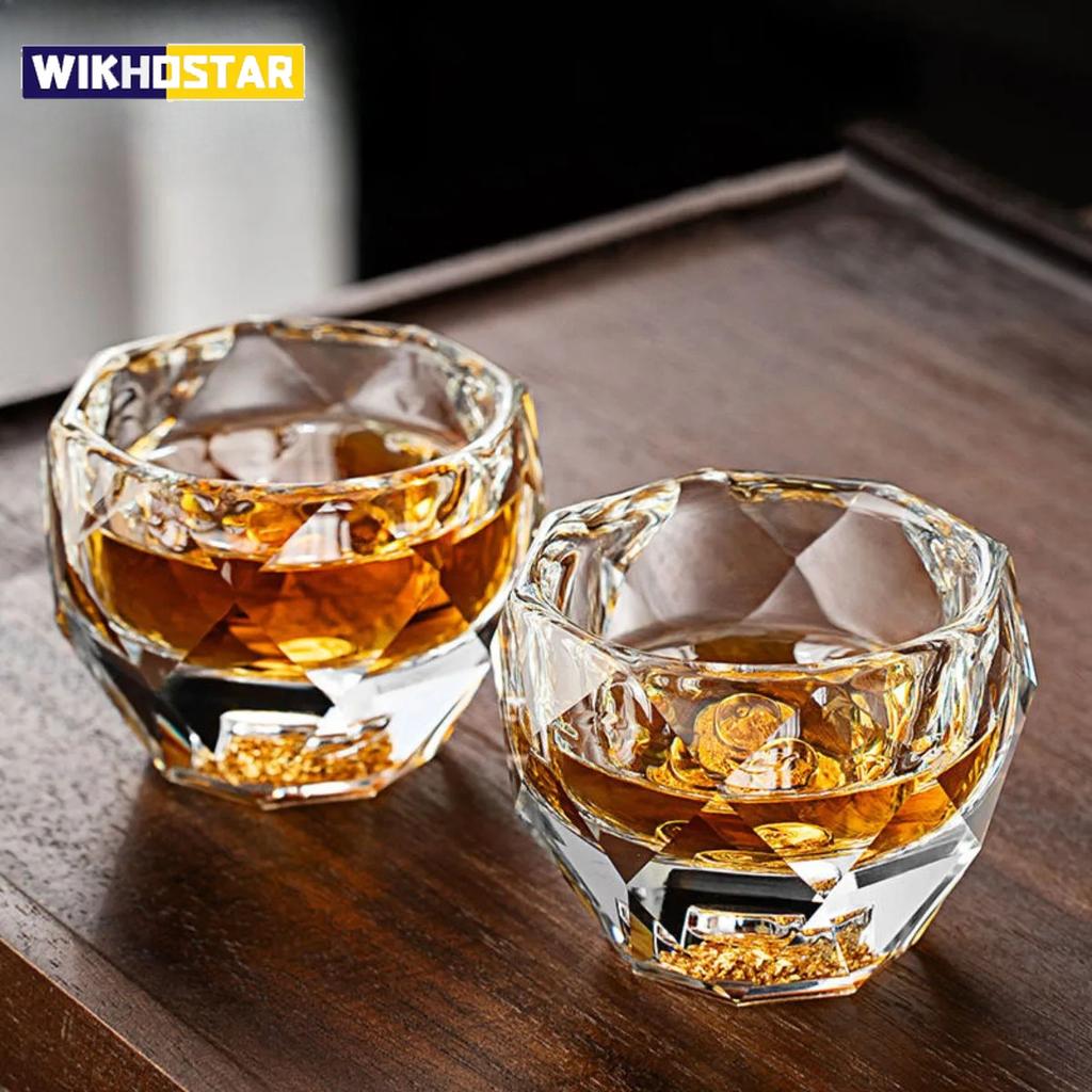 1PC 50ML Shot Glasses Diamond Faceted Double Bottom Crystal Glass Cup for Whiskey Espresso Tea Cup Bar Light Luxury Drinkware
