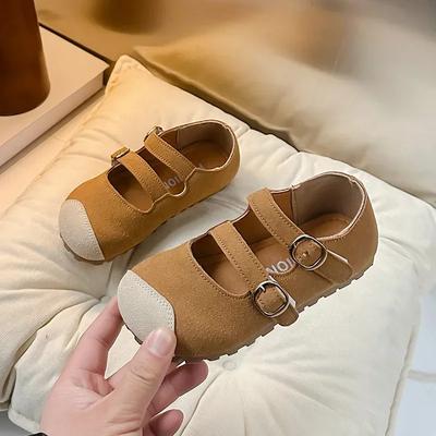 Kids Flat Shoes Spring Autumn Retro Patchwork Girls Leather Shoes 2025 New Non-slip Children's Causal Shoes Round-toe Hook Loop
