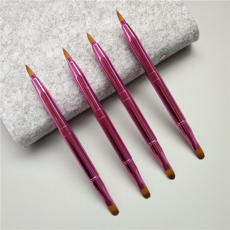 Dual-Head Retractable Lip Brush with Cap - Compact Square Aluminum Design for Lipstick Application
