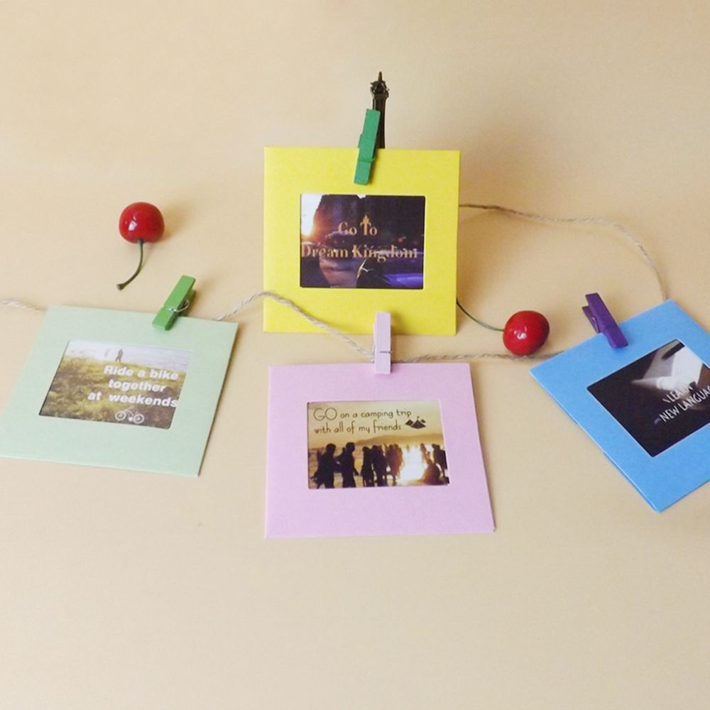 Picture Art Picture Wall Hanging with Wood Clip Rope Photo Frame Paper Photo Album Frame 3Inch DIY