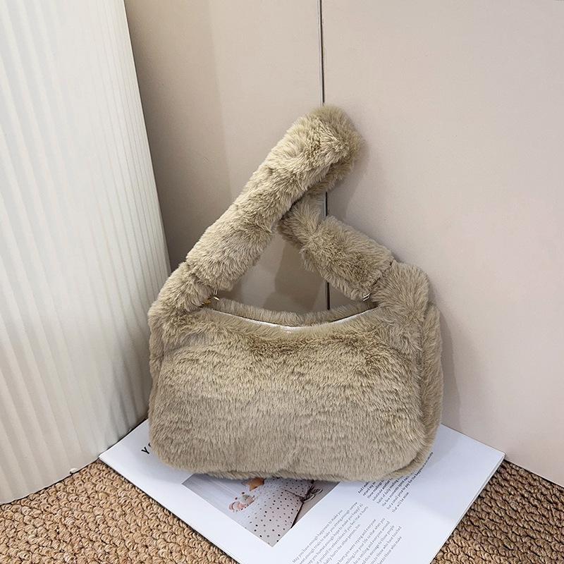

Winter Simple Women Plush Small Shoulder Bags Versatile Portable Ladies Underarm Bag Solid Color Female Faux Fur Phe Handbag хакі