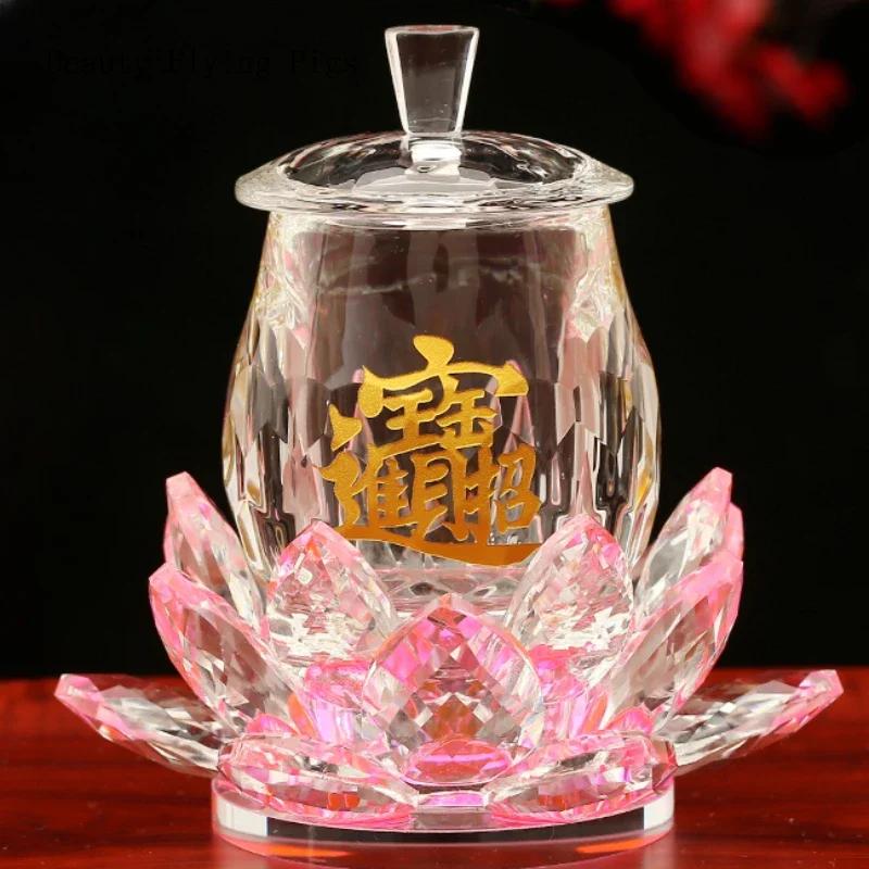 Fornitura d'acqua in cristallo cinese per templi buddisti domestici, tazze da offerta e coppe da vino davanti al Buddha Buddismo