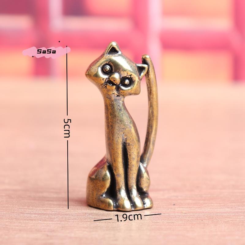 S-1Pc Antique Brass Cat Statue - Copper Animal Sculpture Incense Burner Home Desktop Decor Figurine For Cat Lovers