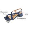 Fashion 2025 New Retro Sheepskin Women Sandals French Chunky Heel Open Toe Sandals Buckle Strap Summer Shoes Heel Women Explosive Spot