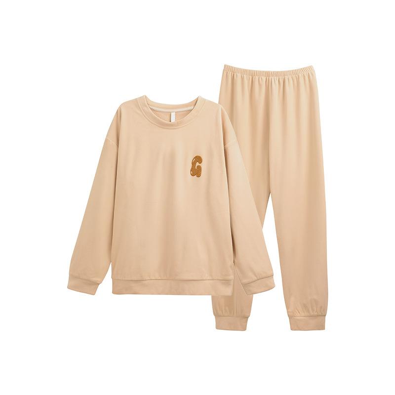 Pajamas Women'S Autumn And Winter Island Fleece Round Neck Pullover Spring And Autumn Coral Fleece Fleece Thin Fleece Loungewear