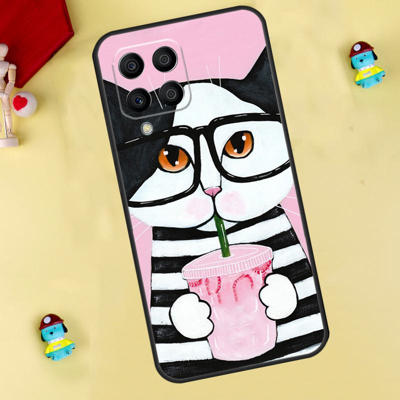 Cute Coffee Milk Cat Case For Samsung Galaxy M33 M15 M55 M31 M13 M12 M14 M06 M16 M36 M56 M53 M32 M52 M35 M34 M54