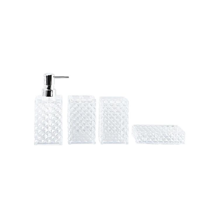 Pack of 4 Modern Diamonds Grids Bathroom Organizers Set Plastic Containers for Countertop Bathtubs Storage Easy to Wipe