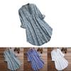 Elegant Women V-neck Long Sleeve Flower Print Linen Shirt Ladies Casual Loose Blouse Top
