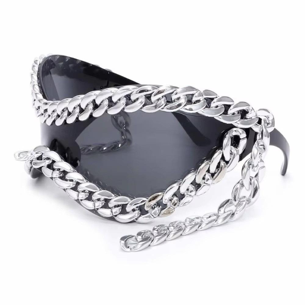 

Роскошные солнцезащитные очки с металлической цепочкой, украшение металлической цепочкой, большая оправа, линзы UV400, очки, подходящие ко всему, крутой стиль, панк-очки