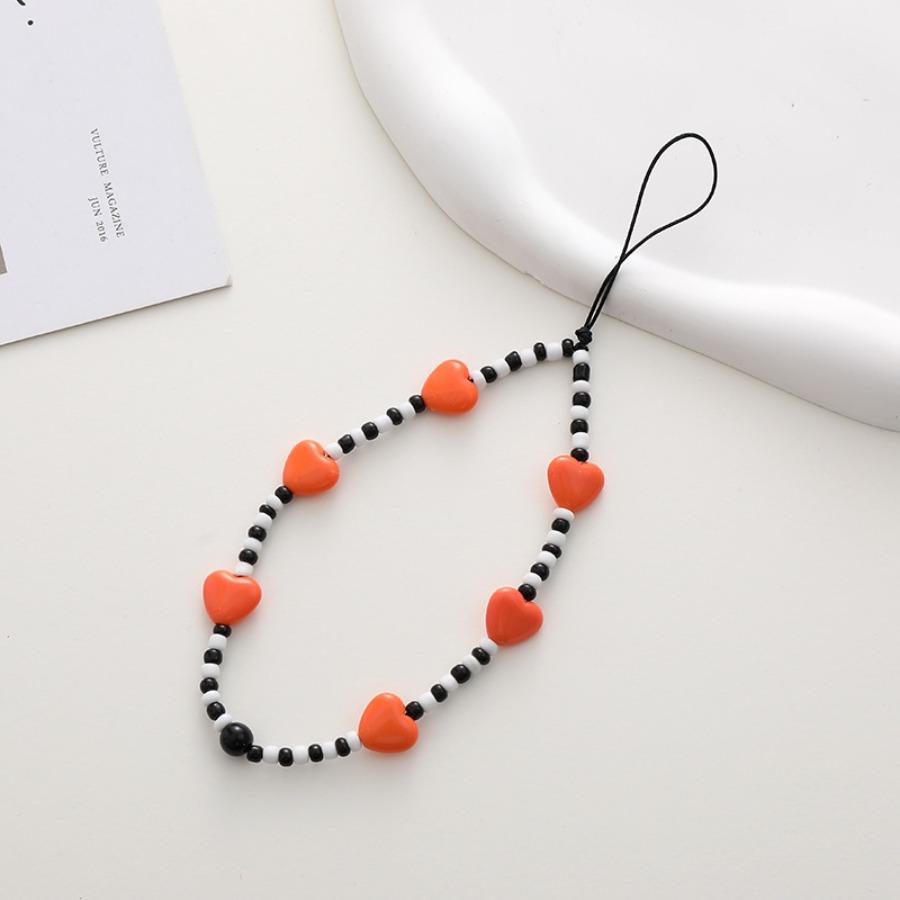 New Heart-Shaped Beaded Phone Chain, Wooden Heart Accessory, Anti-Drop and Anti-Loss Phone Case Pendant, Wristband