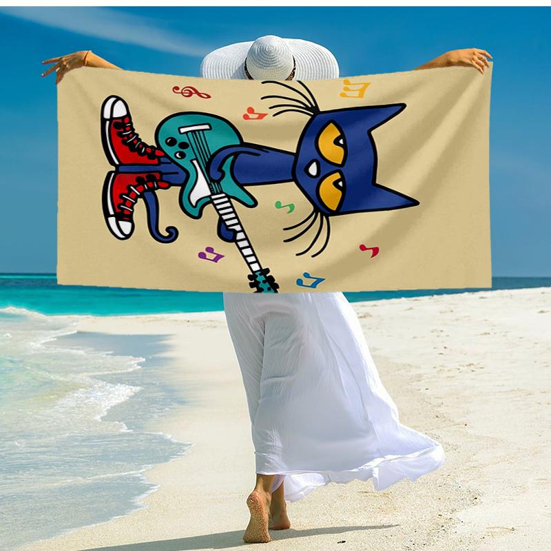 Ultra-Soft Beach Towel with Pete the Cat Theme,Ideal for Pool - Camping, Diving - Perfect Travel Essential, Vibrant Beach Towel.