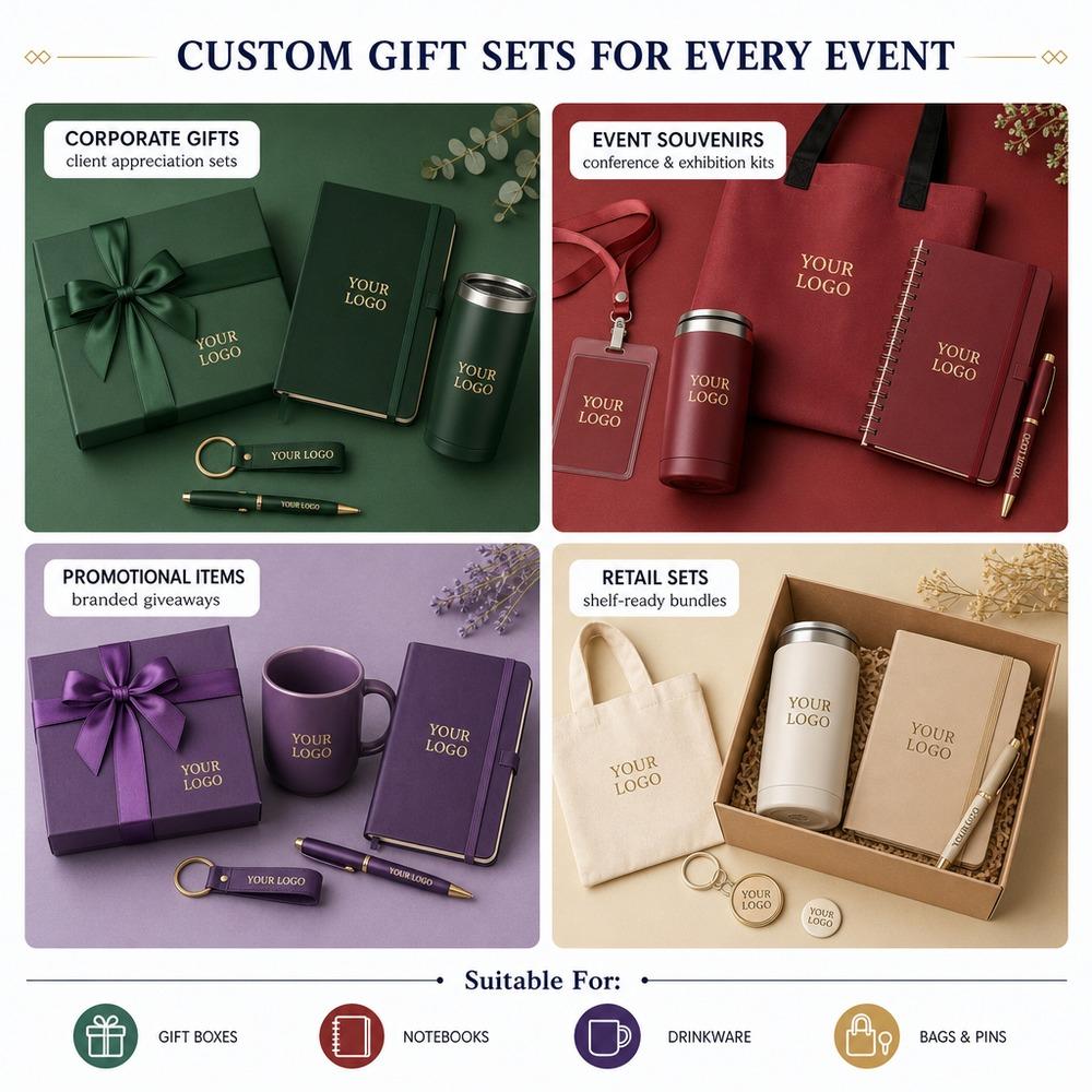 Custom Logo 7-in-1 Business Gift Set Power Bank Bluetooth Speaker Vacuum Flask 304 Stainless Steel Silver Gift Box