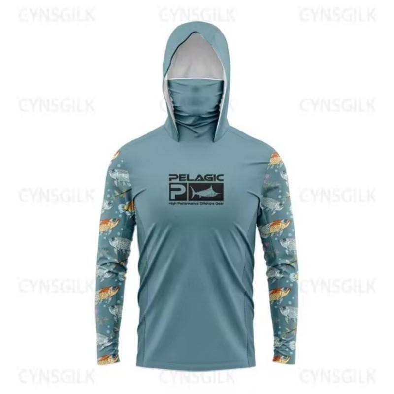 Mens Quick-Dry UV Protection Hooded Long Sleeve Fishing Shirt Outdoor Sports Cycling Apparel