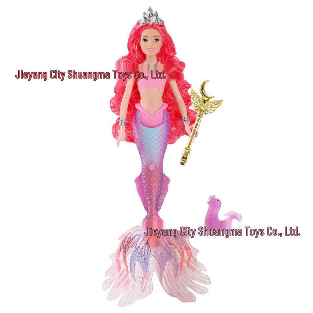 30cm Mermaid Doll with Light & Music - Solid Color Fish Tail & Gift Bag