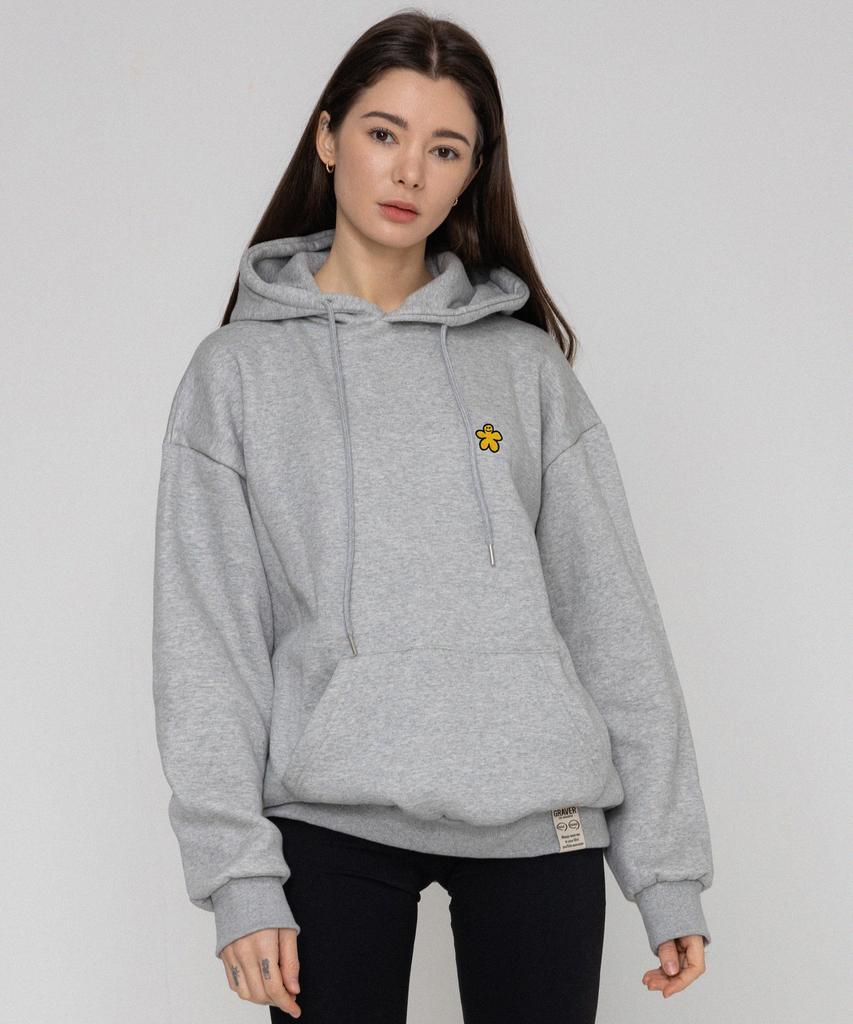 [Unisex] Yellow Odd Flower Embroidered Hoodie_Gray