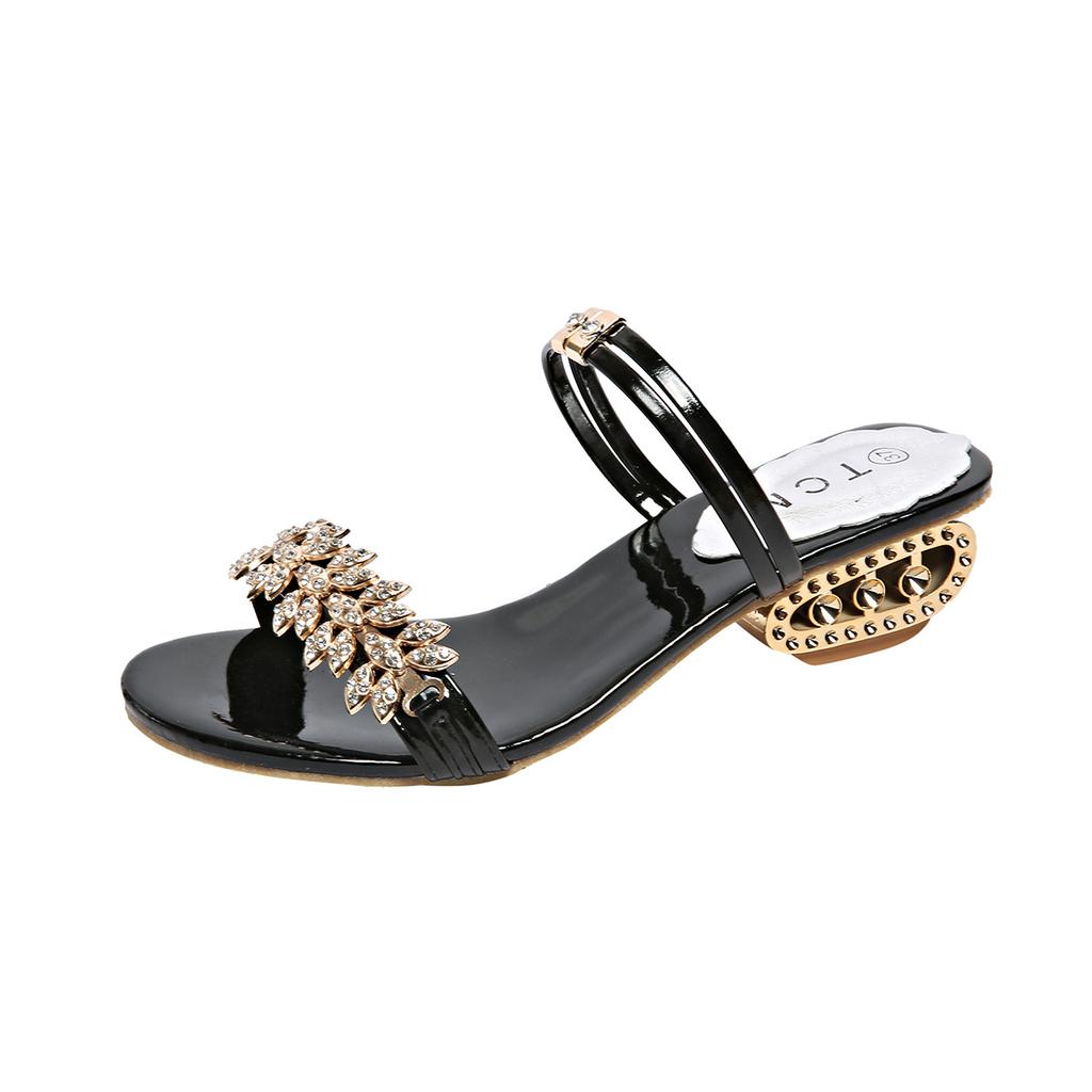 2025 Neue Modische Damen Zehenfreie Hausschuhe Heißer Verkauf der Saison Diamantverziert Mittelhohe Sandalen Bequeme Slipper