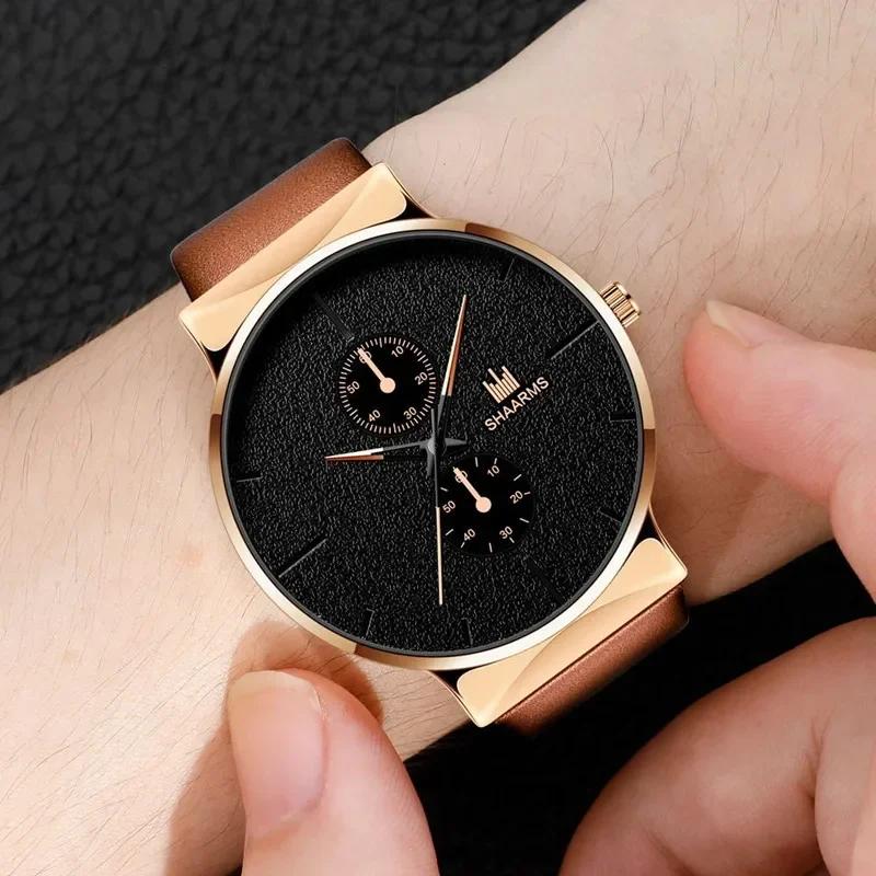 Top Luxury Men's Watches Dial Man Sports Watches Simple Black Leather Electronic Male Wrist Timepiece Gifts Fashion And Casual
