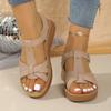 Fashion Fashion Cross Strap Open Toe Sandals Women New Buckle Med Heel Wedge Sandals Female Summer Non-Slip Pu Leather Sandalias Mujer