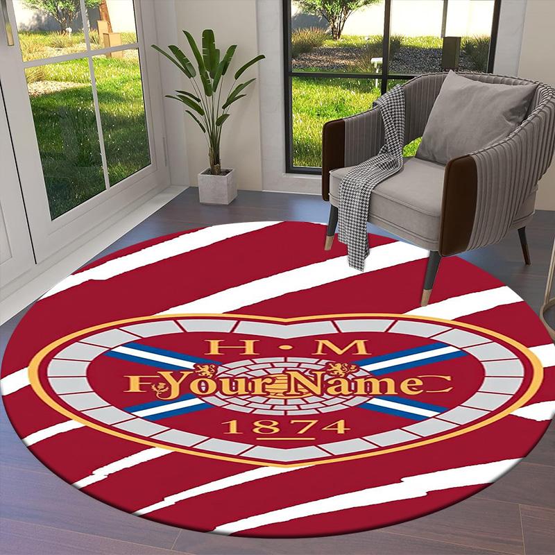 Heart Football Custom Name Round Area Rug Carpet Rug For Living Room Bedroom Sofa Playroom Decor Nonslip Floor Mat
