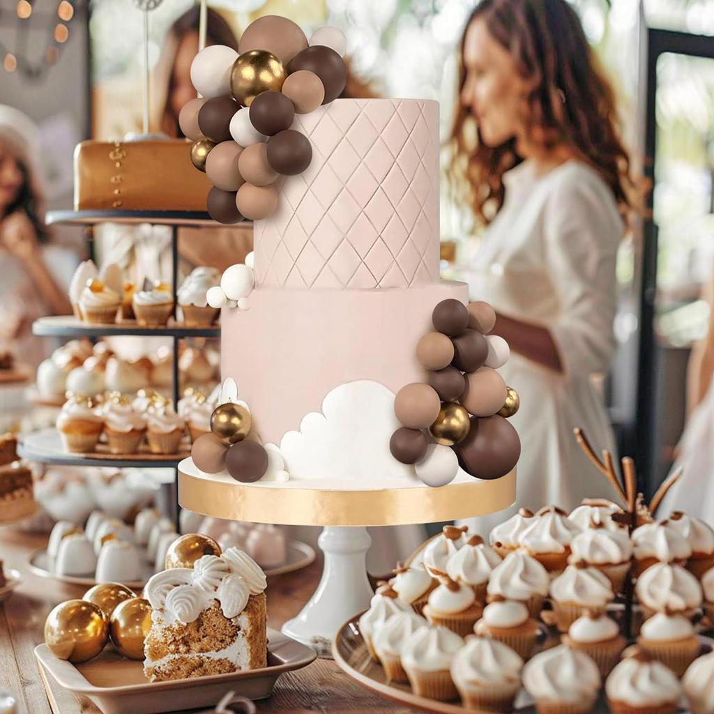 32PCS Brown Gold Ball Cake Picks Ball Shaped Cake Topper Pearl Balls Cake Insert Topper for Birthday Party Decoration Supplies