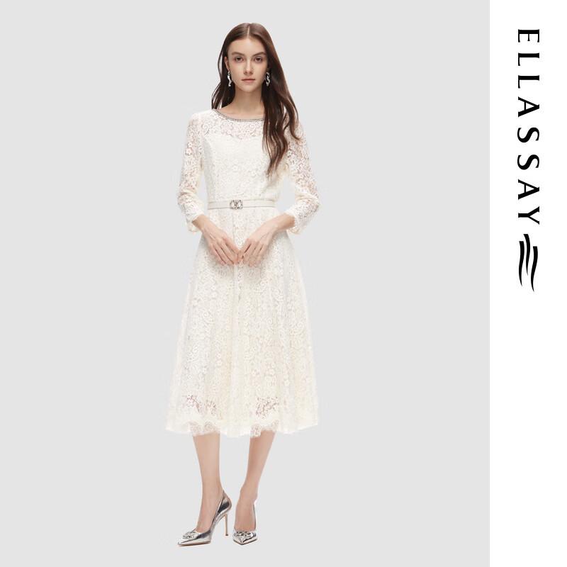 

ELLASSAY Elegant Lace Long Sleeve Midi Dress L