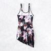 Women Swimsuit U-Neck Sleeveless Padded Swimming Dress Side Knot Irregular Hem Floral Print Monokini
