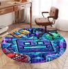 Geometry Dash Pattern Round Rug, Indoor/Outdoor Mat, for Picnic, Gameroom, Bedroom, Office, Living Room, Home Decor Carpet, Birthday Gift
