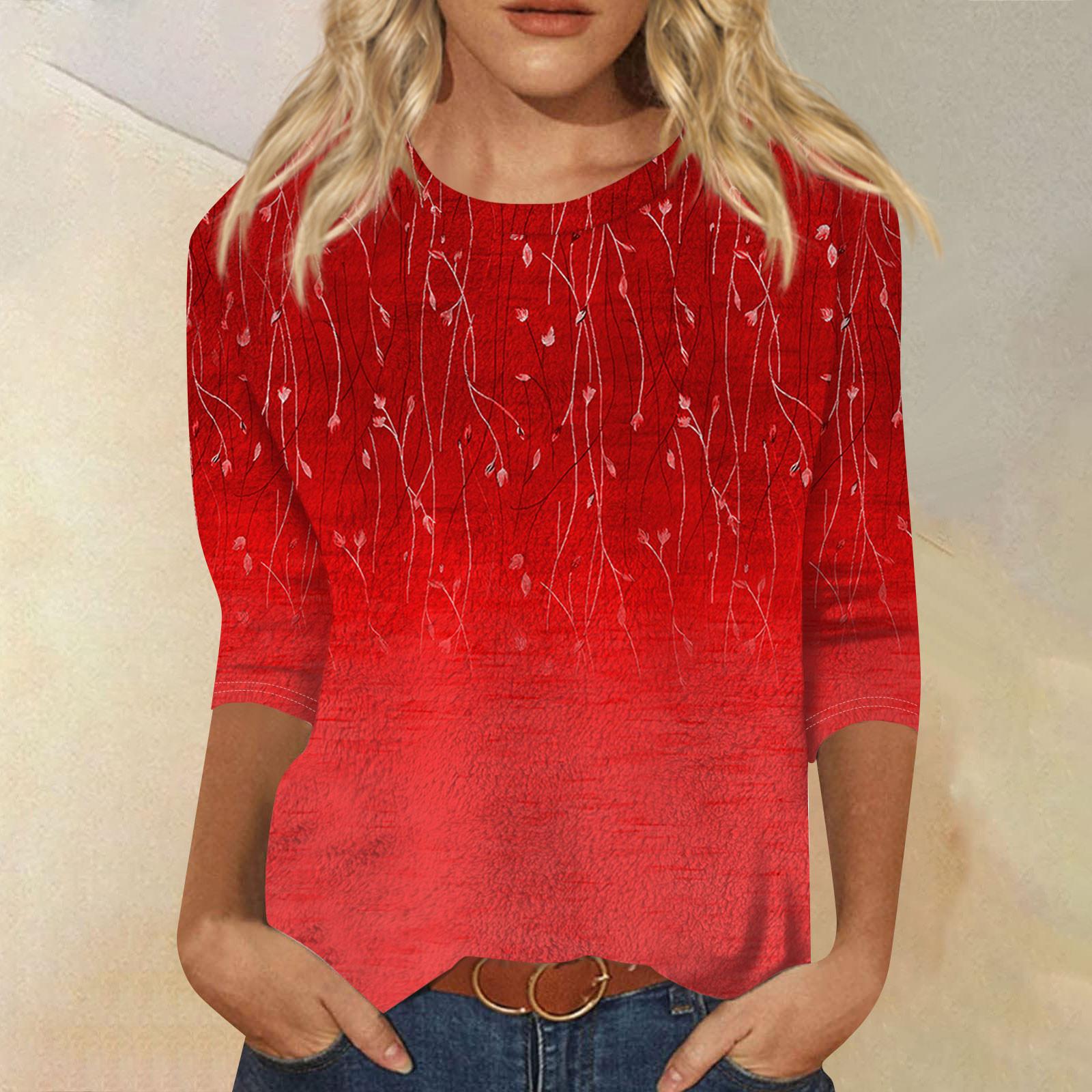 

Женский модный повседневный однотонный топ с круглым вырезом и рукавом семь четвертей XL красный