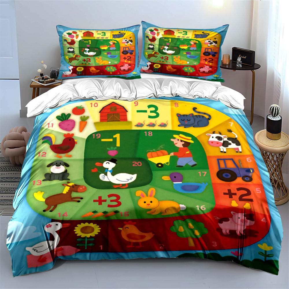 Farm-Themed Educational Board Game  Kid'S And Adults' Bedroom Decor, Exquisite Three-Piece Bedding Set Gift