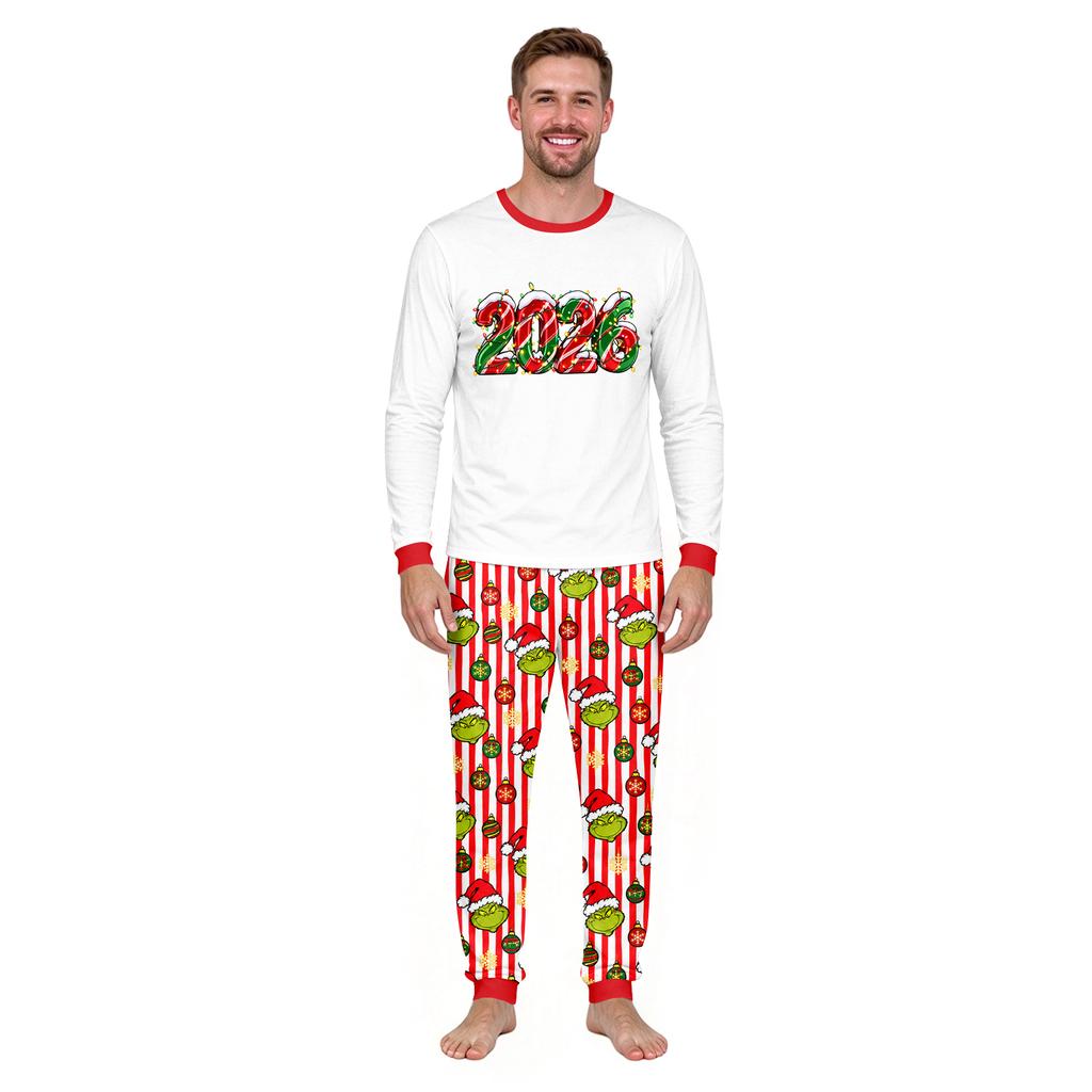Christmas Print Neck Top and Jogger Pants Set for Holiday Casual Outfit