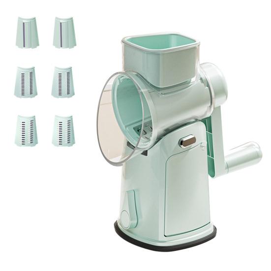 

5-in-1 Rotary Cheese Grater Slicer with Stainless Steel Blades Suction Base And Vegetable Hand Crank Kitchen зелений