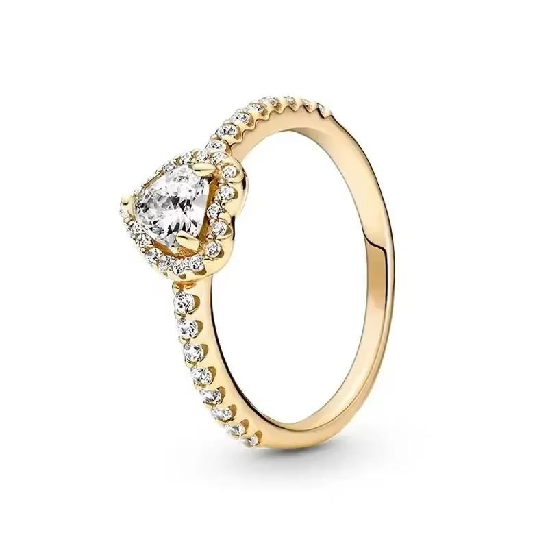 925 Sterling Silver Classic Dazzling Crown Round Hearts Ring Exquisite Women's Light Luxury Charm Ring Jewelry Gift