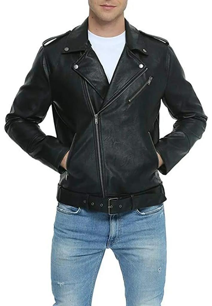 AL KHALID Black Leather Jacket Men's Outerwear Genuine Lambskin Belted Biker Western Style